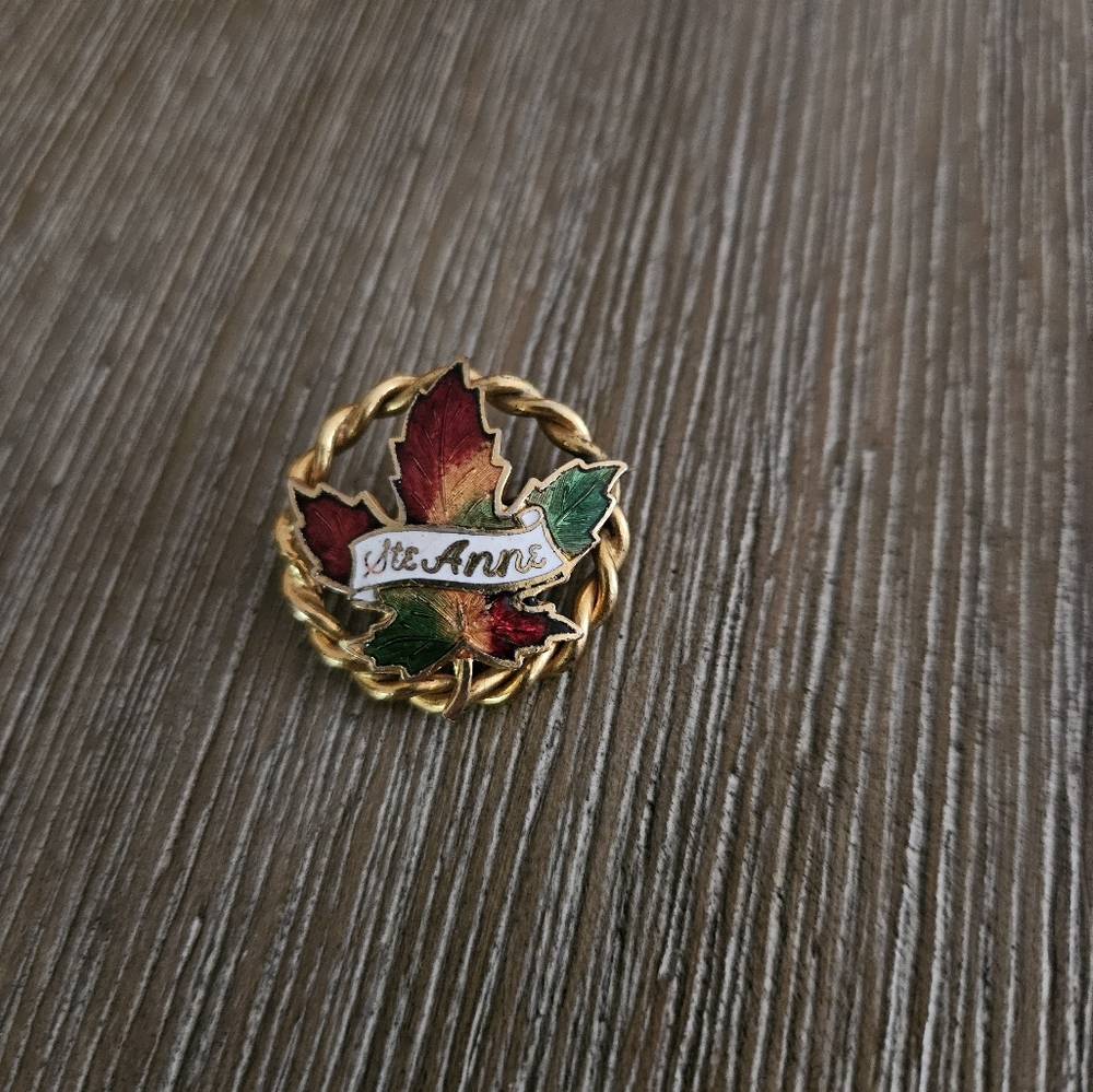 Ste Anne Tri Color Enamel Maple Leaf Pin